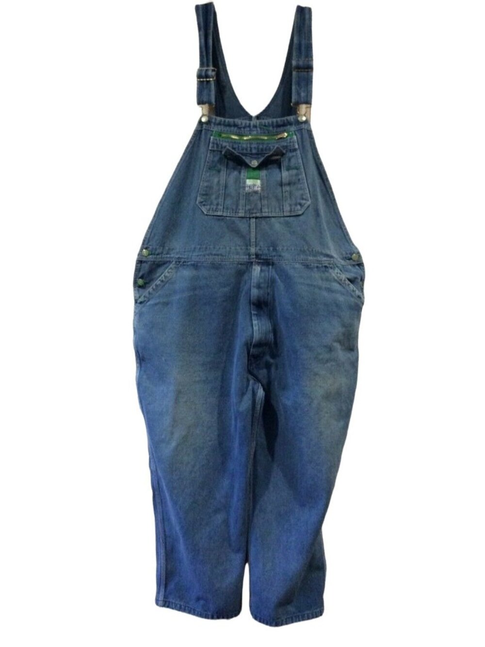 Liberty Bib Overalls 48x25 Blue Denim Cotton Farmer Industrial Work Trashed HOLE